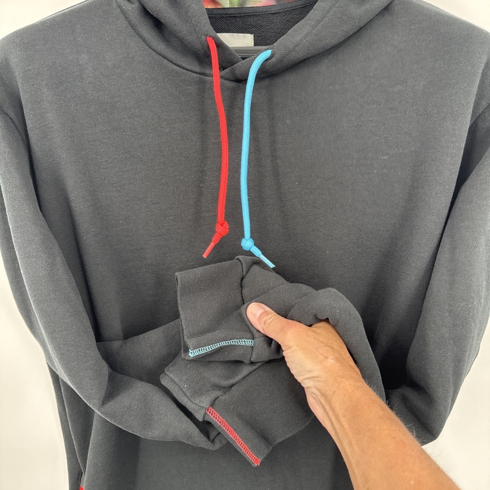 Asics Tiger Premium Fleece Hoodie Mens XL Black Tie Die Lined Sport Zip Pullover - Picture 8 of 12